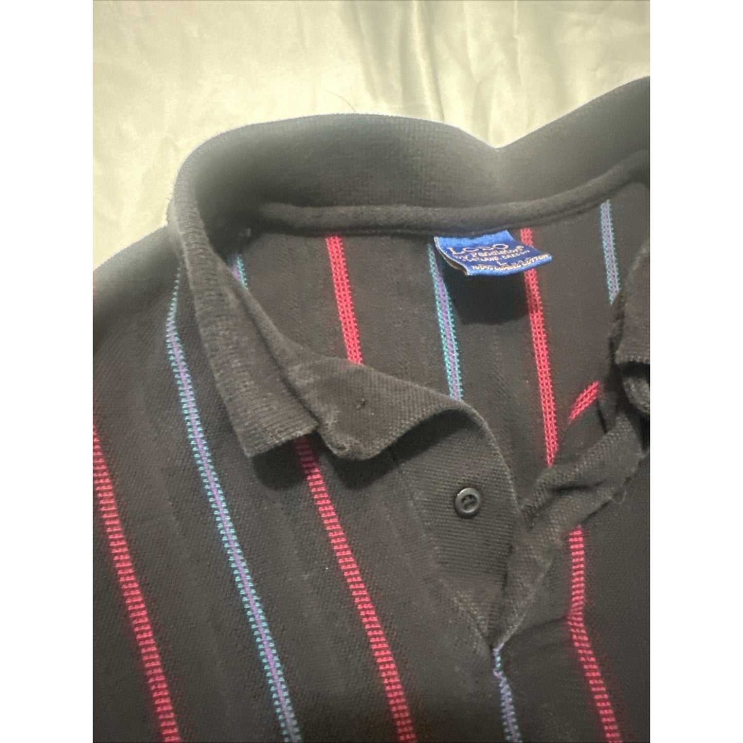Vtg Lobo Pendleton Polo Tee Black Striped Mens L Bowling T Shirt USA MADE 1D21