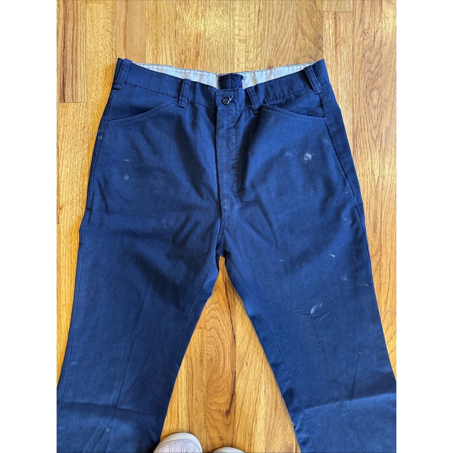Workwear Work Pants Size 34x32 Mens Navy Blue Paint Marks E3