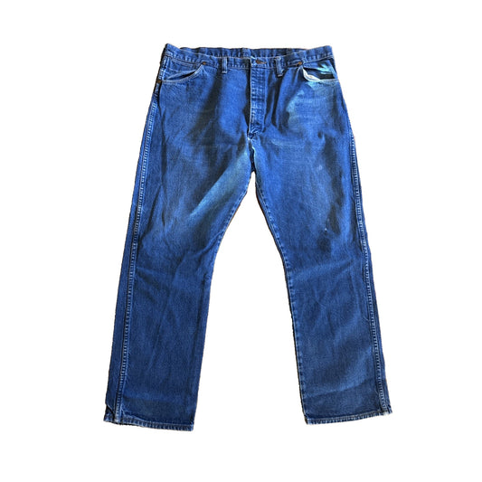 Vtg Wrangler Jeans Men's 42x30 Relaxed Fit Dark Wash Denim Blue Work USA F1