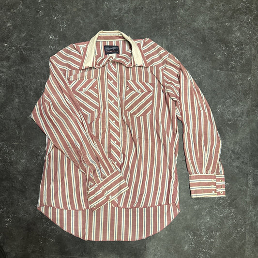 VTG Wrangler X-Long Tails Mens 16 1/2 35 Shirt Red White Blue Long Sleeve C6