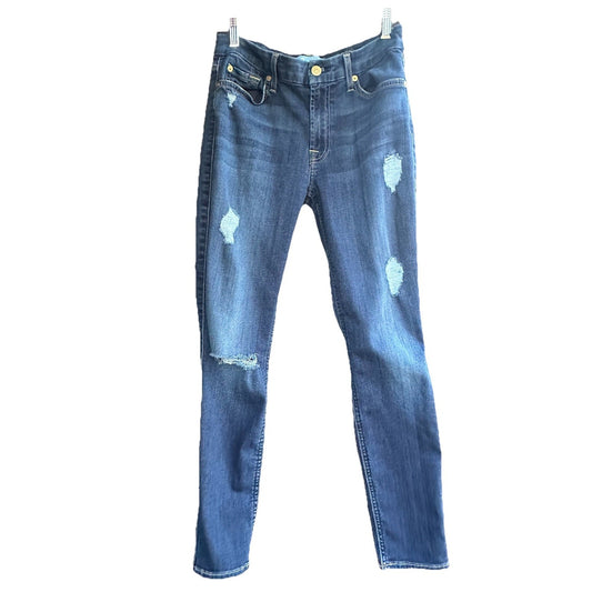 7 for All Mankind Ankle Skinny Denim Jeans Cotton Blend Size 27 Blue Distressed