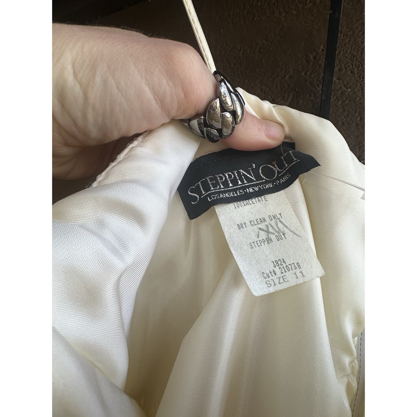 True Vtg Steppin Out Dress White Lace Glitter Detached Sleeves Size 11 USA Made