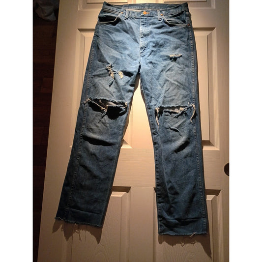 Wrangler Men Denim Straight Blue Vtg Limited Edition Distressed 34x38 C8
