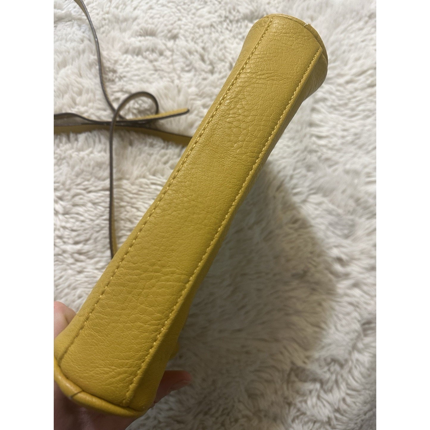 C Crossbody Bag Purse Mustard Yellow Faux Leather 10”x7” Gold Hardware