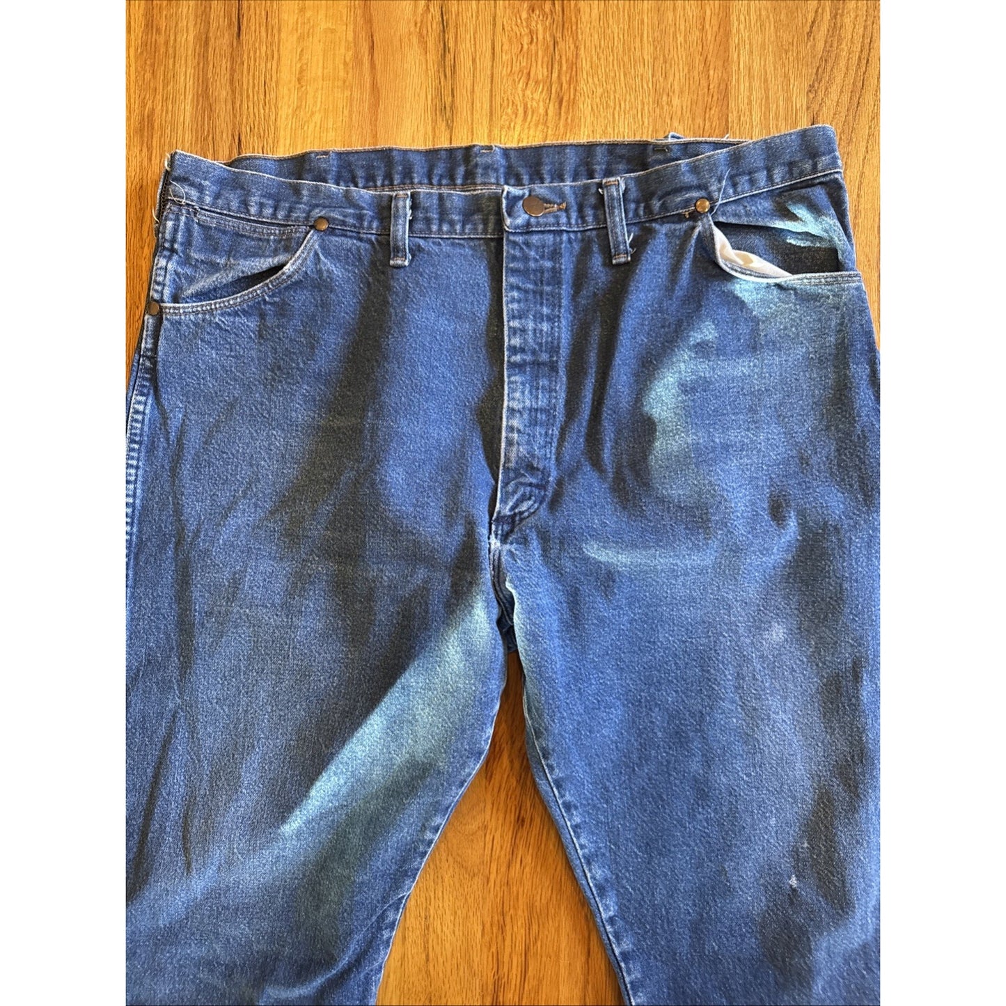 Vtg Wrangler Jeans Men's 42x30 Relaxed Fit Dark Wash Denim Blue Work USA F1