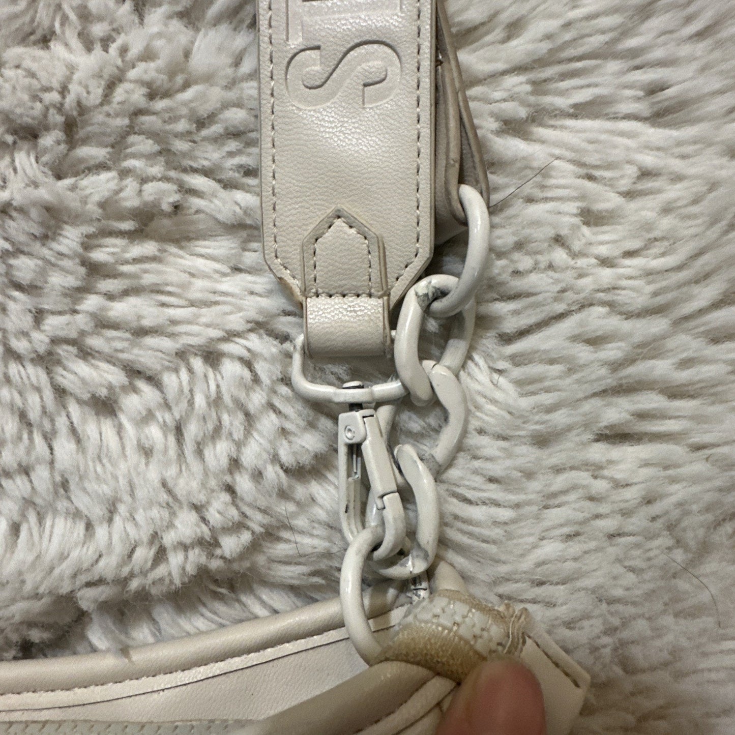 Steve Madden White Faux Leather Crossbody Bag Purse SM Monogram Logo White Y2K