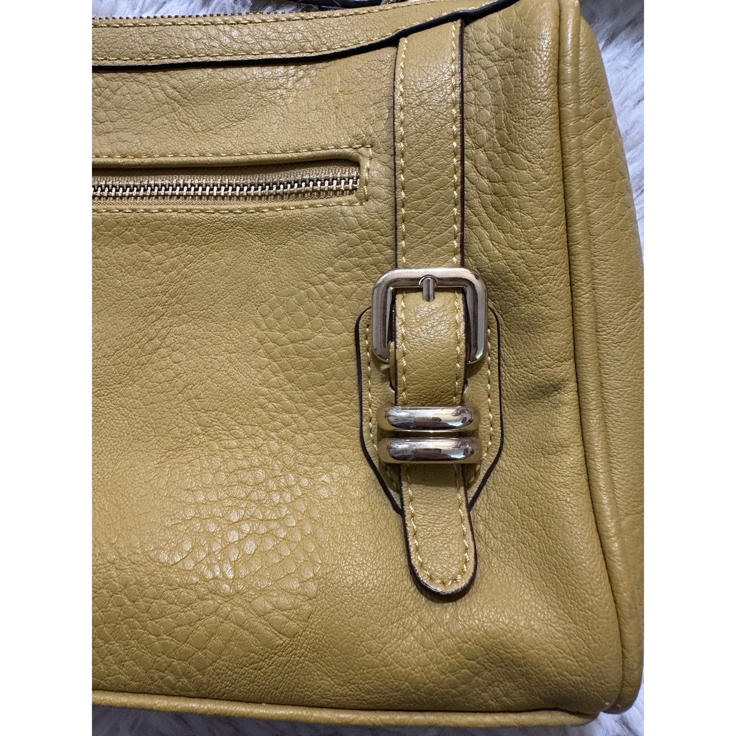 C Crossbody Bag Purse Mustard Yellow Faux Leather 10”x7” Gold Hardware