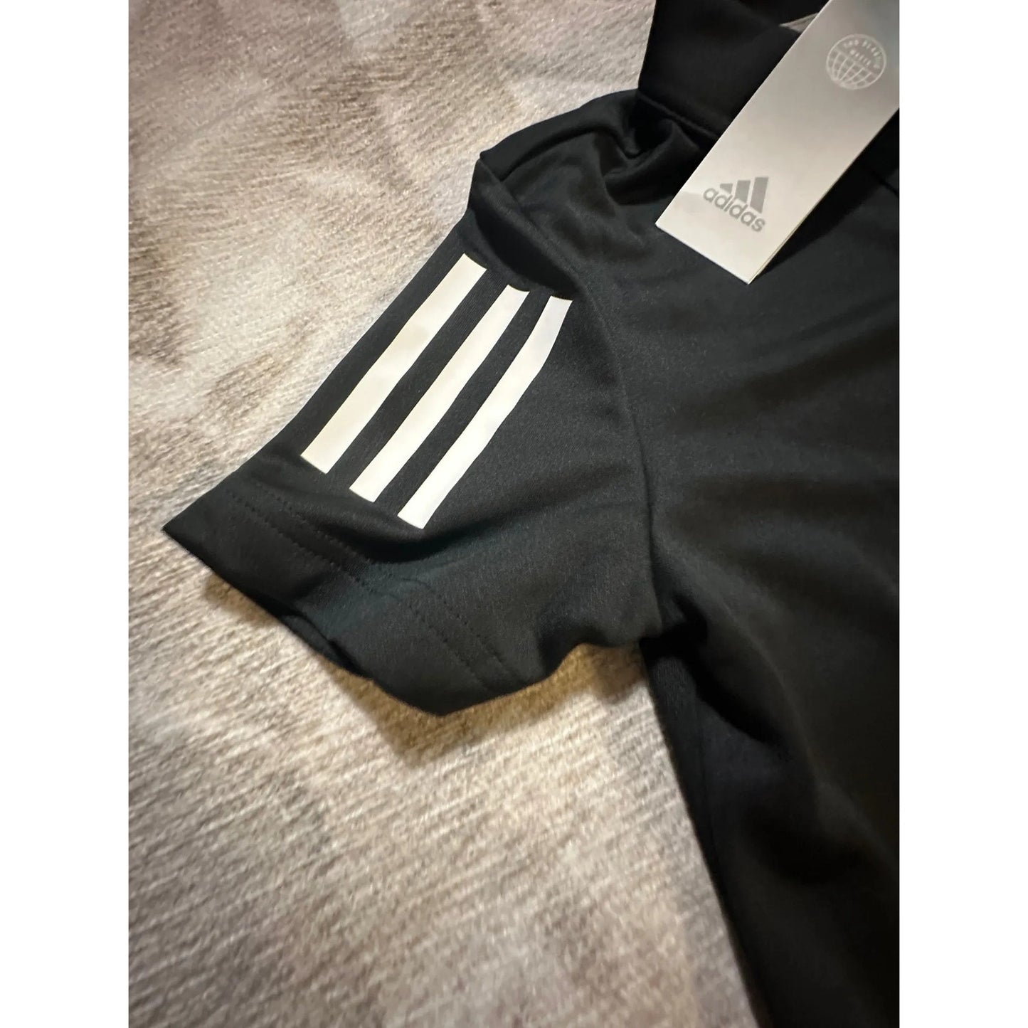 Adidas Boys Golf Polo Shirt S Black 3 Stripe Short Sleeve NWT Athletic