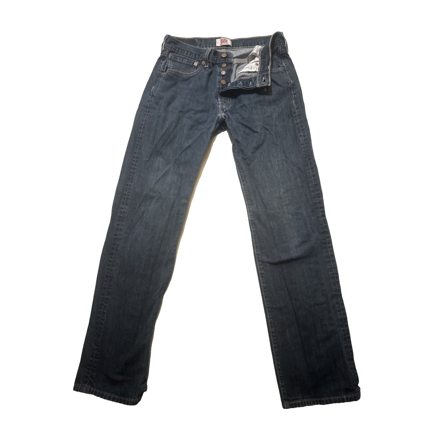 Levi's 501 Button Fly Mens 32x34 Dark Wash Denim Jeans 100% Cotton Straight 2A07