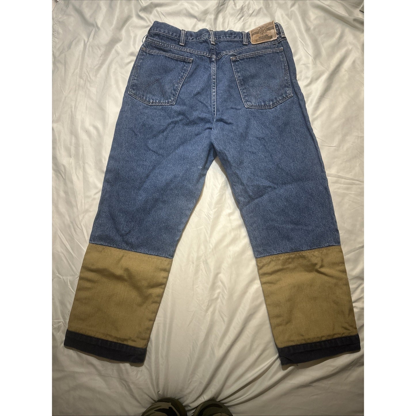 VTG WRANGLER RUGGEDWEAR MENS 34X30 DENIM CANVAS JEANS USA MADE WORKWEAR 2A06