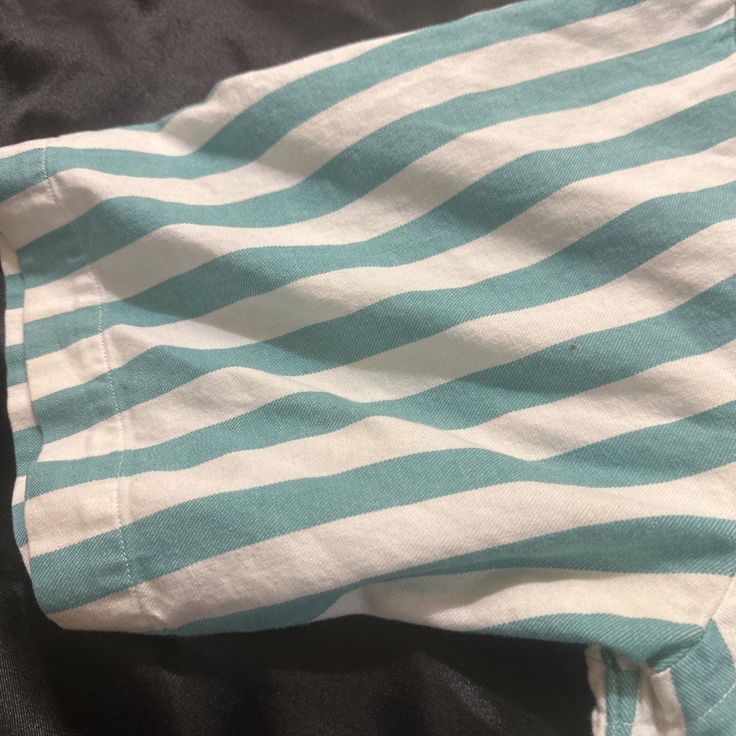 Vtg Eddie Bauer M Rufton Twill Turquoise Striped Casual Button Shirt USA 1A16