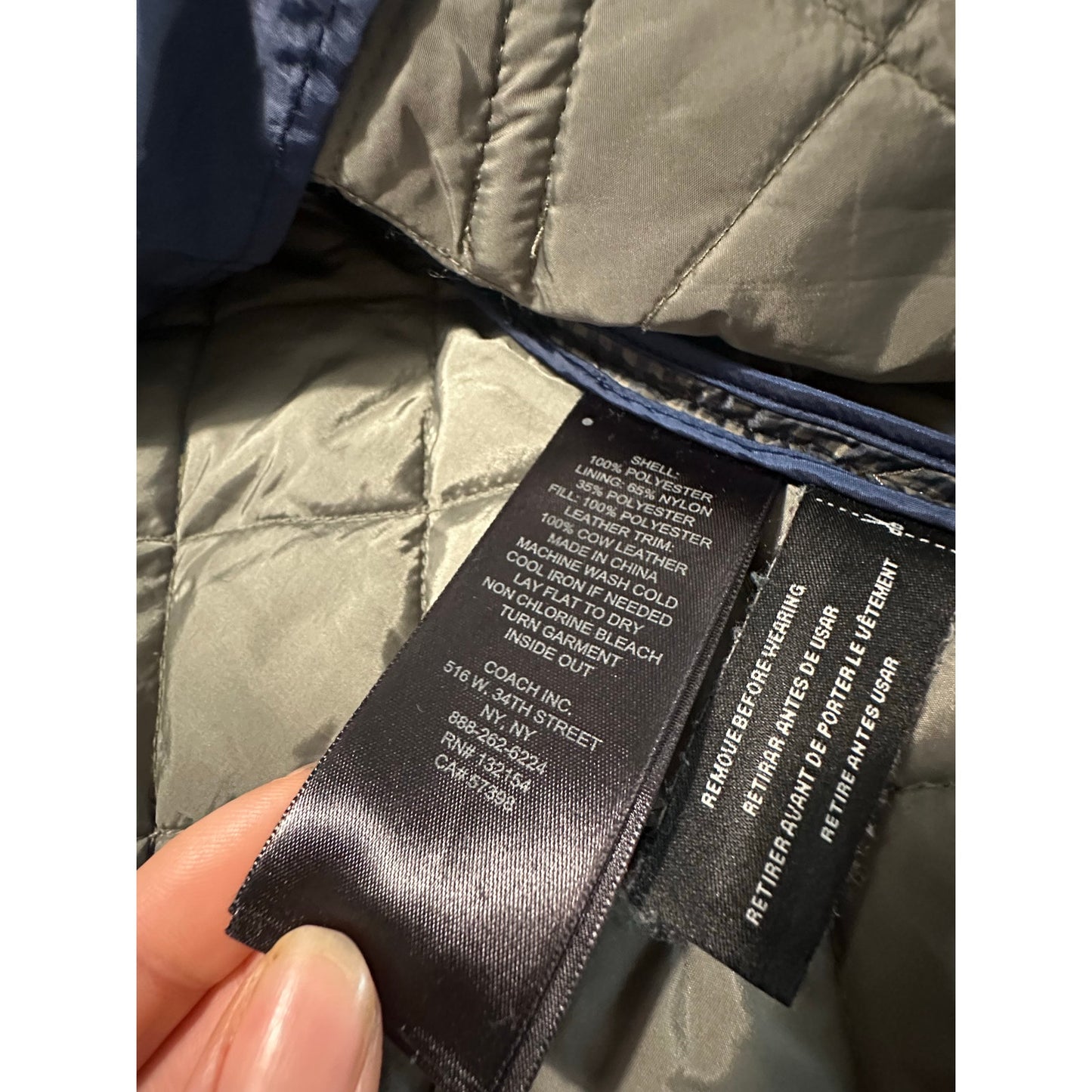 Coach Diamond Quilted Puffer Vest Navy Blue/Gray Size XS Leather Trim | 2C11