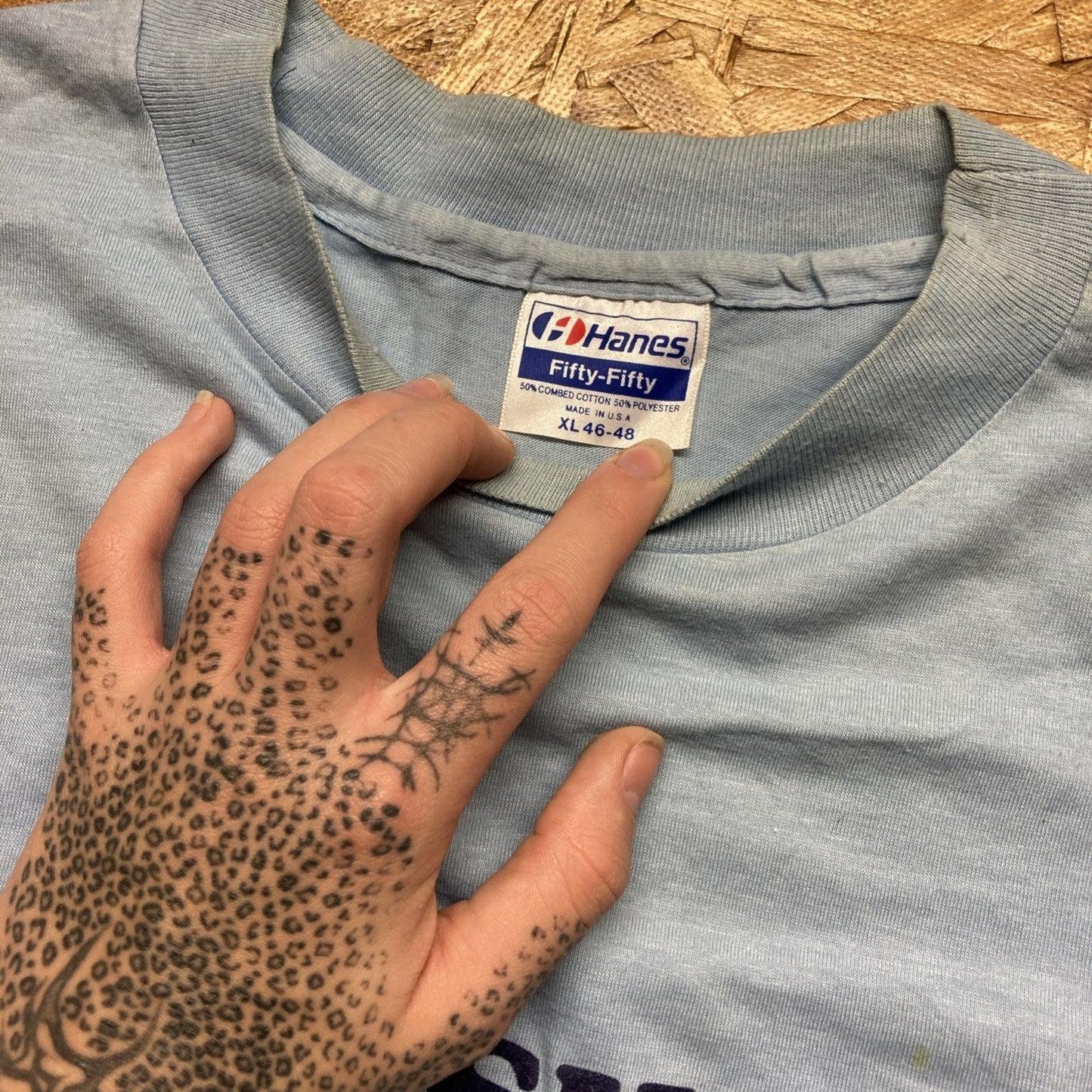 80s Baby Blue Unique Graphic Super Soft Tee Single Stitch small c3