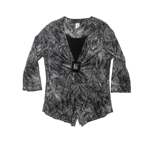 Y2K Brittany Black Silver Glitter Layered Top Blouse USA MADE Womens PXL 1D30