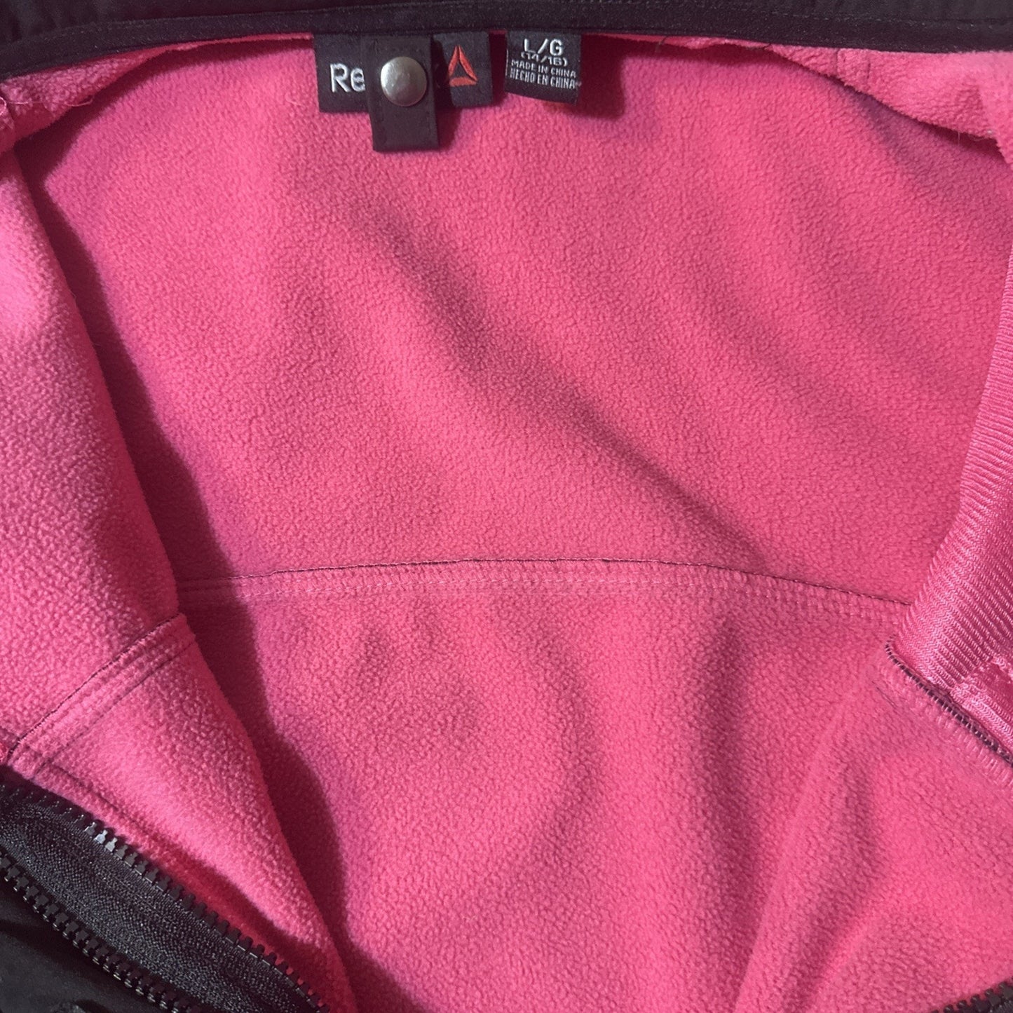 Reebok Black Waterproof Zip Jacket Youth L (14/16) Fleece Lined Pink Accents