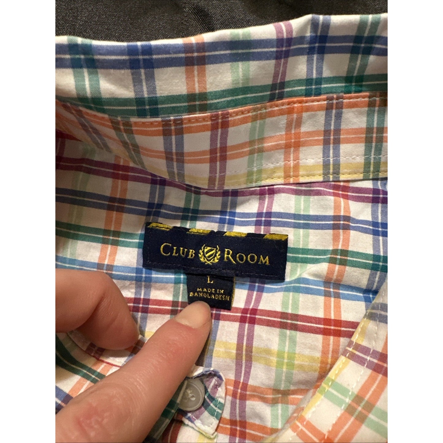 Club Room Size L Rainbow Checkers Long Sleeve Casual Button Down Shirt Mens 1D13