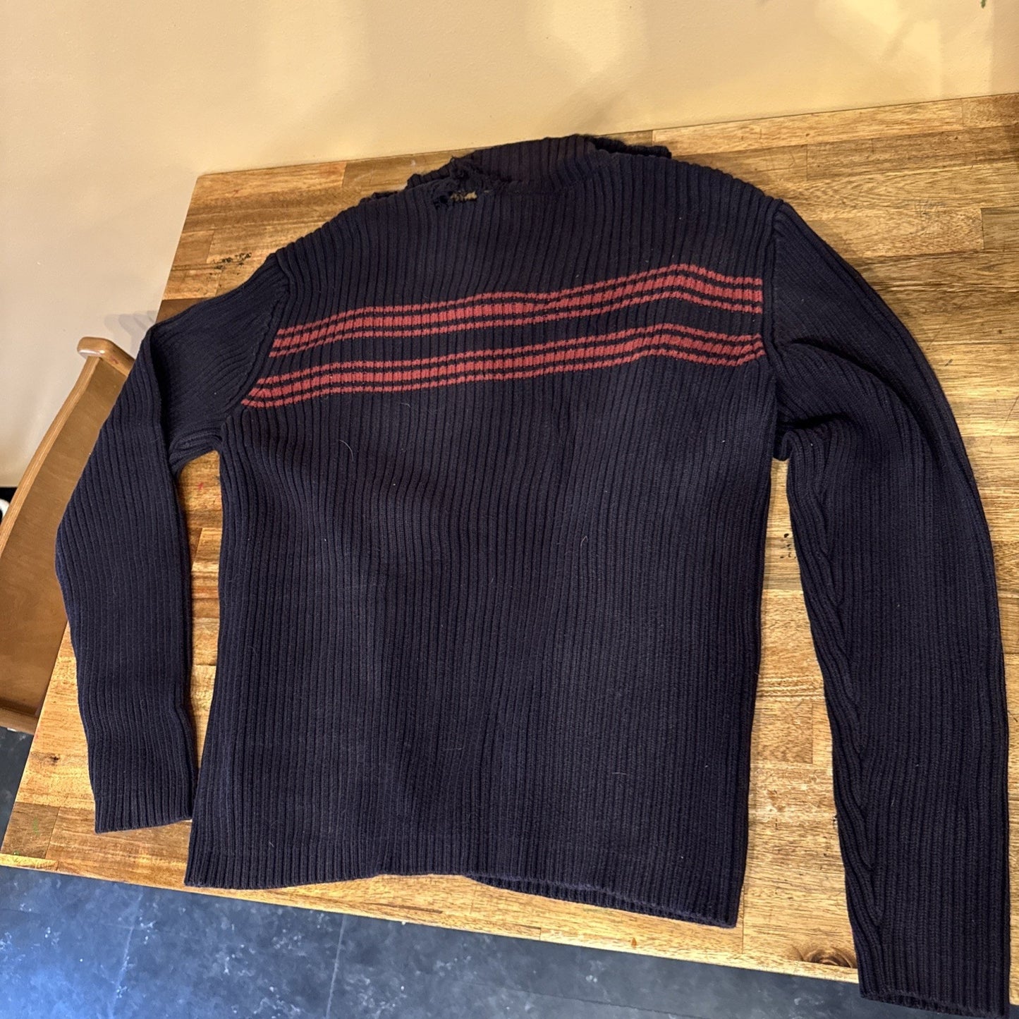 VTG Y2K Polo Ralph Lauren Women Blue Knit Zip Ribbed Flag Sweater M Ripped C5