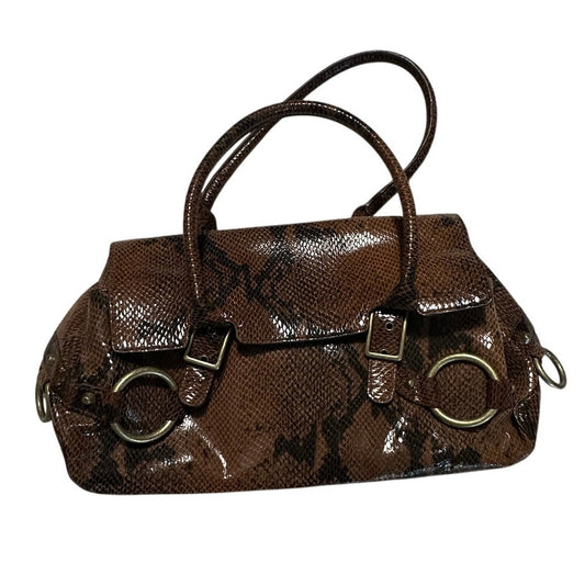 Y2K Casual Corner Genuine Leather Python Snake Print Purse Brown 5"x13" 2C16