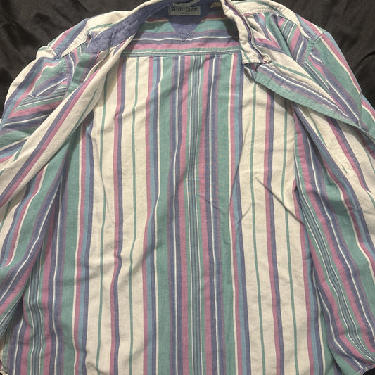 Vtg Steep Chase Button Down Casual Shirt Mens L Multicolor Stripes 23" PTP 1A03