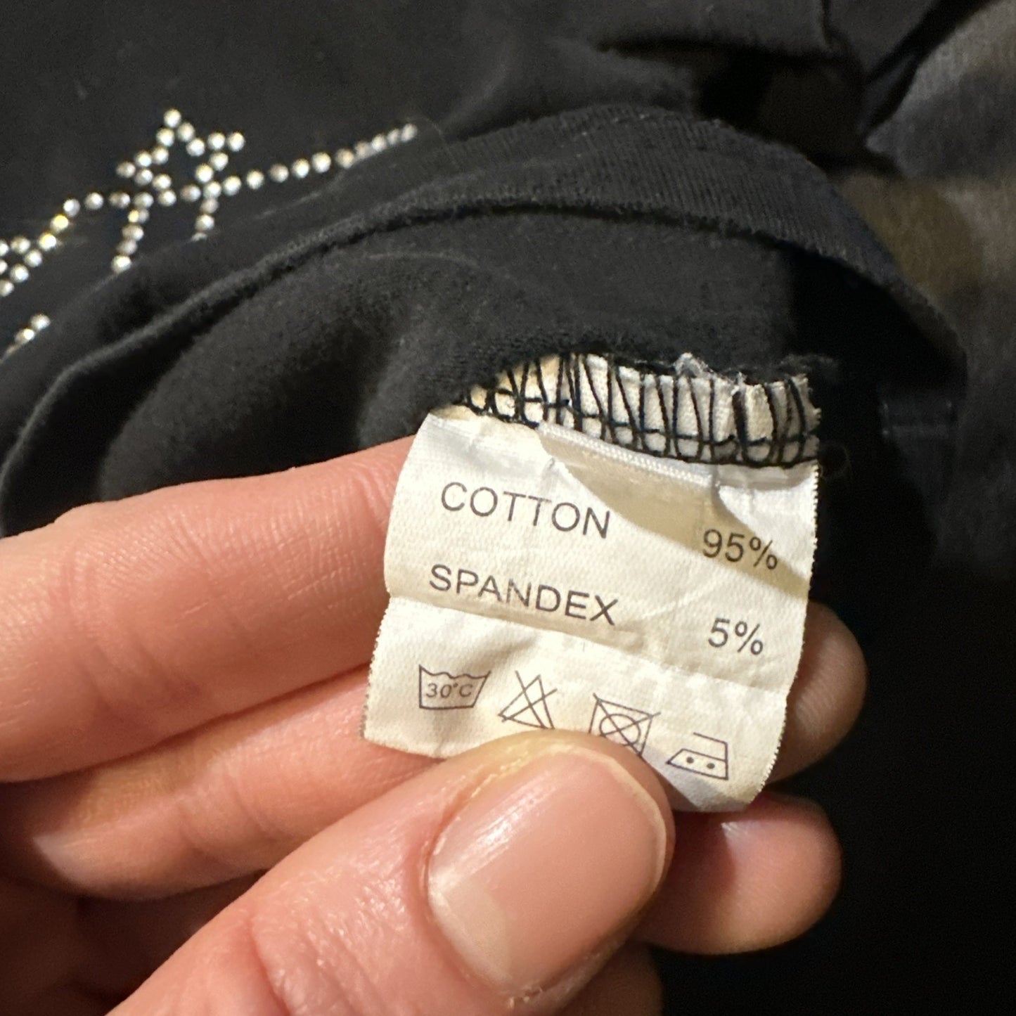 Black Crop Top “Cosmic” Rhinestone Womens Shirt Small Cotton Spandex