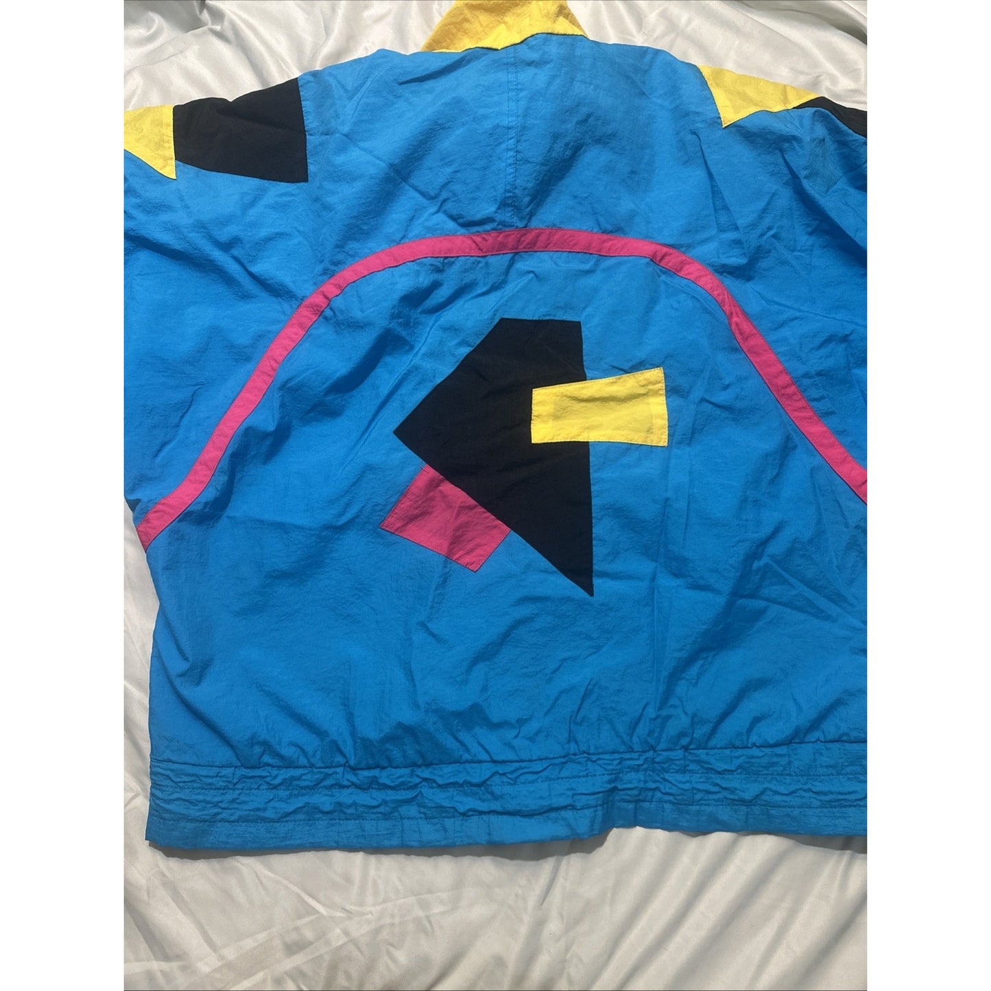 Vtg E-4000 Nylon Full Zip Windbreaker Jacket Size L Blue/Multi-Color Taiwan 1D26