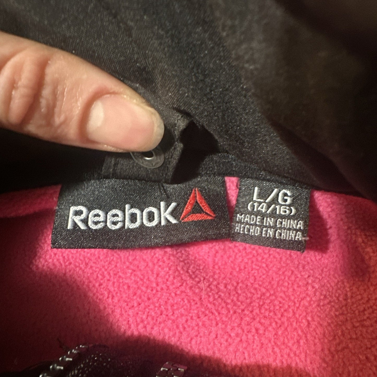 Reebok Black Waterproof Zip Jacket Youth L (14/16) Fleece Lined Pink Accents