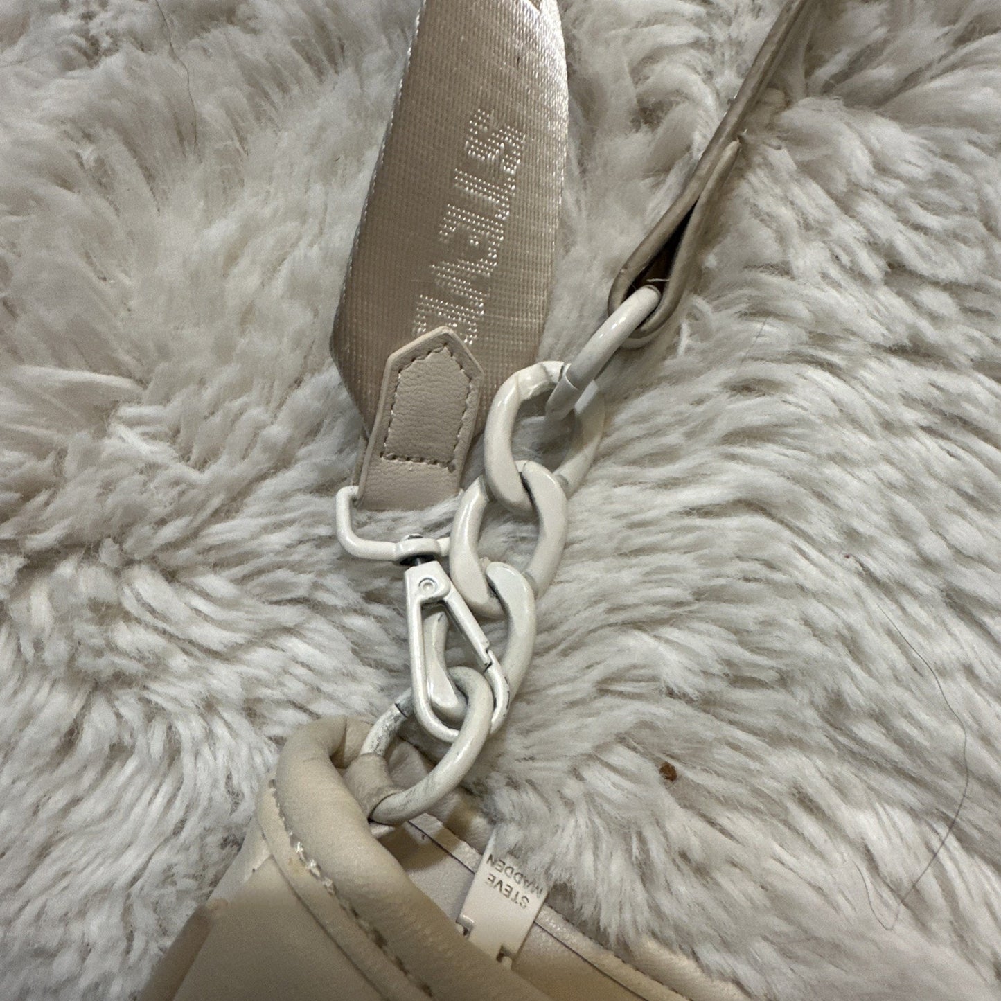 Steve Madden White Faux Leather Crossbody Bag Purse SM Monogram Logo White Y2K