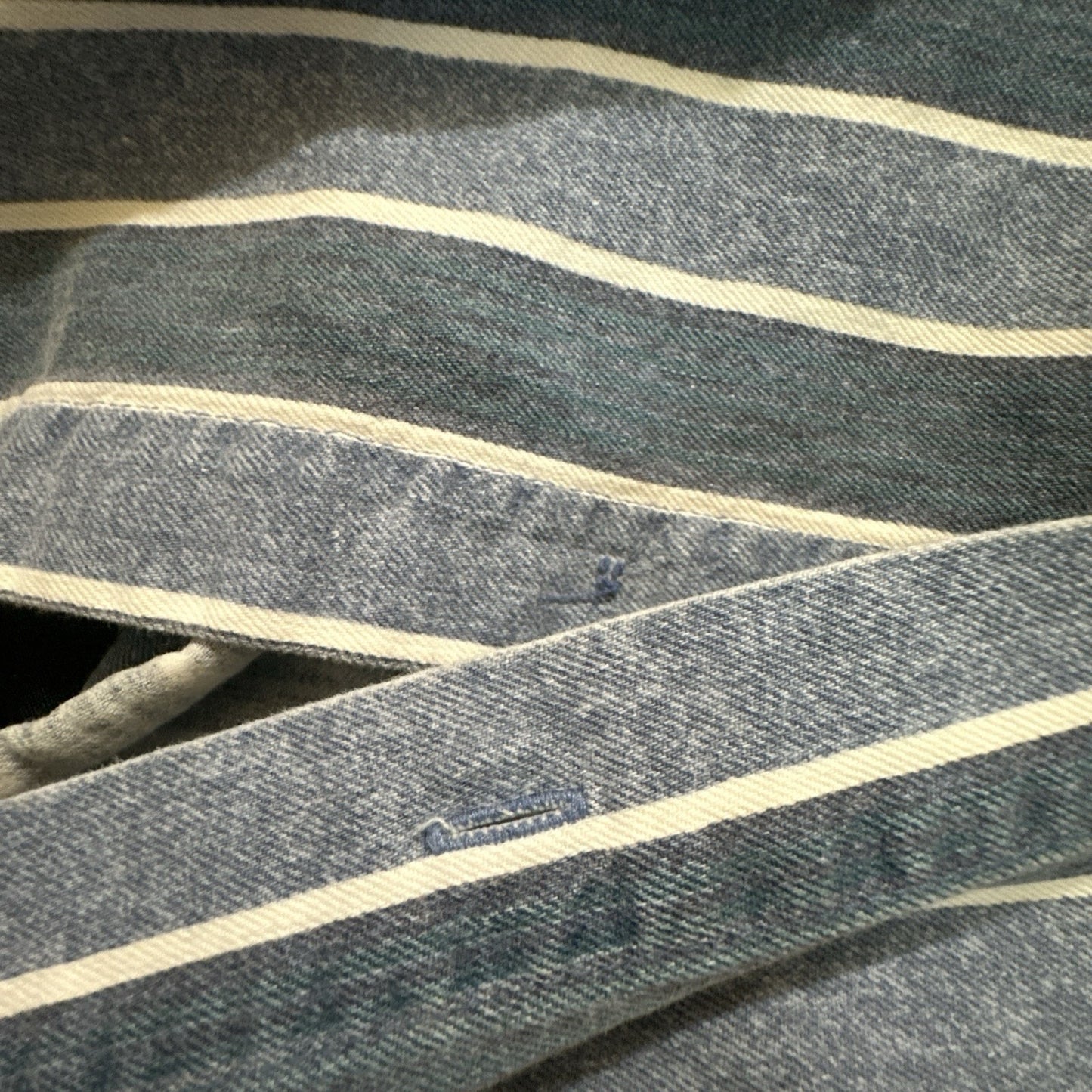 Vtg Heavy Cotton Button Down Shirt Blue Stripes L/XL 25" PTP High Quality 1A01