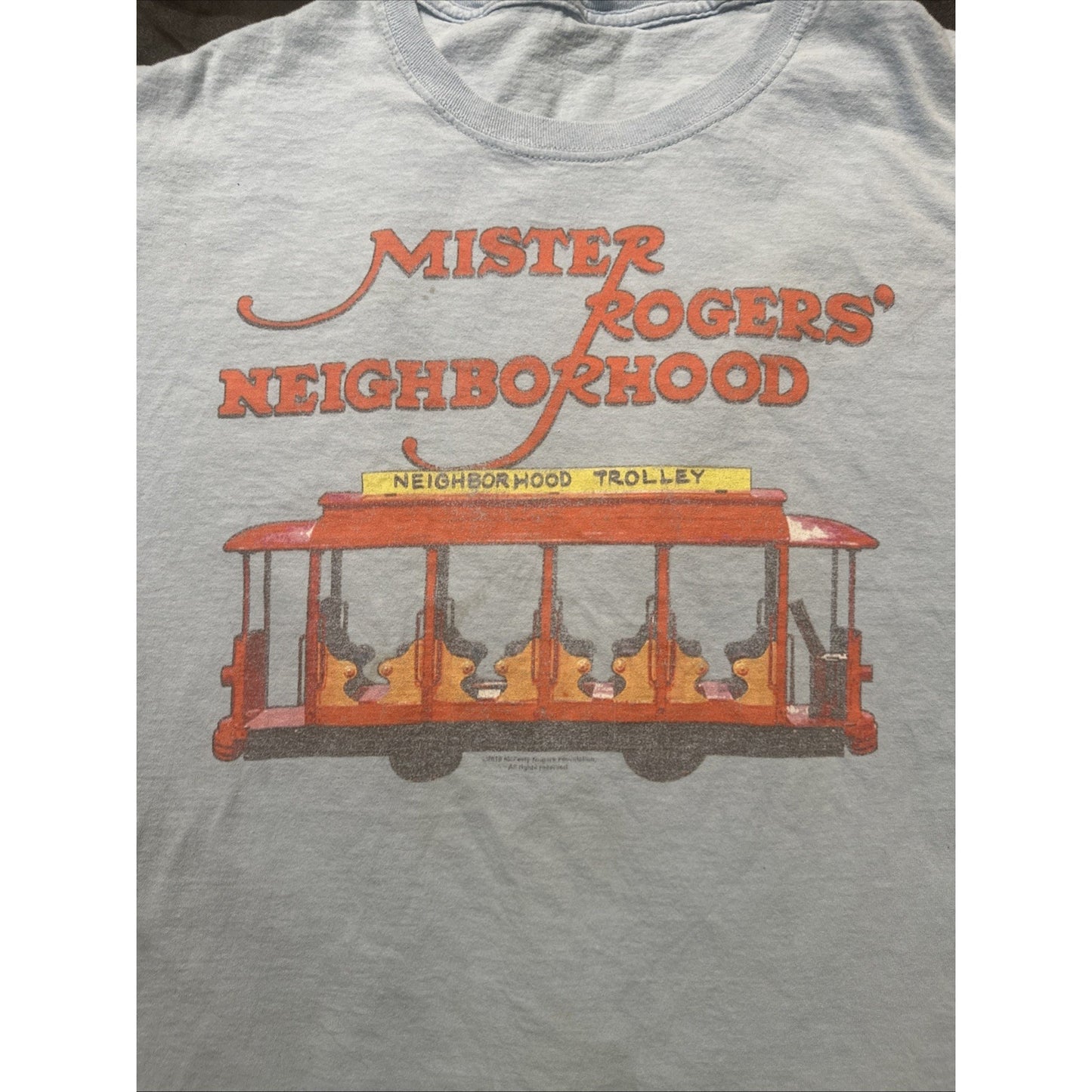 Mister Roger's Neighborhood T Shirt Size M 20" PTP Light Blue Tee 1D09