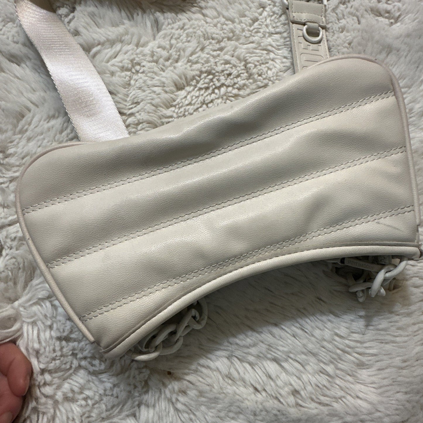 Steve Madden White Faux Leather Crossbody Bag Purse SM Monogram Logo White Y2K