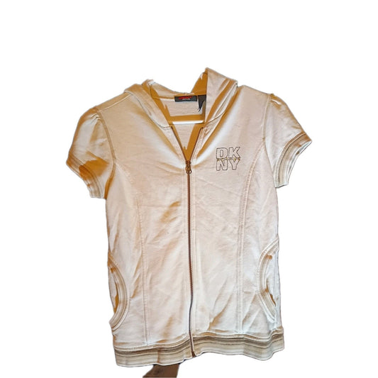 Women's Y2K DKNY Short Sleeve Sport White Light Hoodie Size S D4