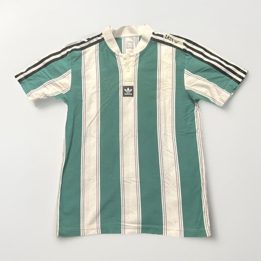 Adidas Polo T Shirt Turquoise Logo Soccer Wide Striped Tee Mens M Excellent 1A24