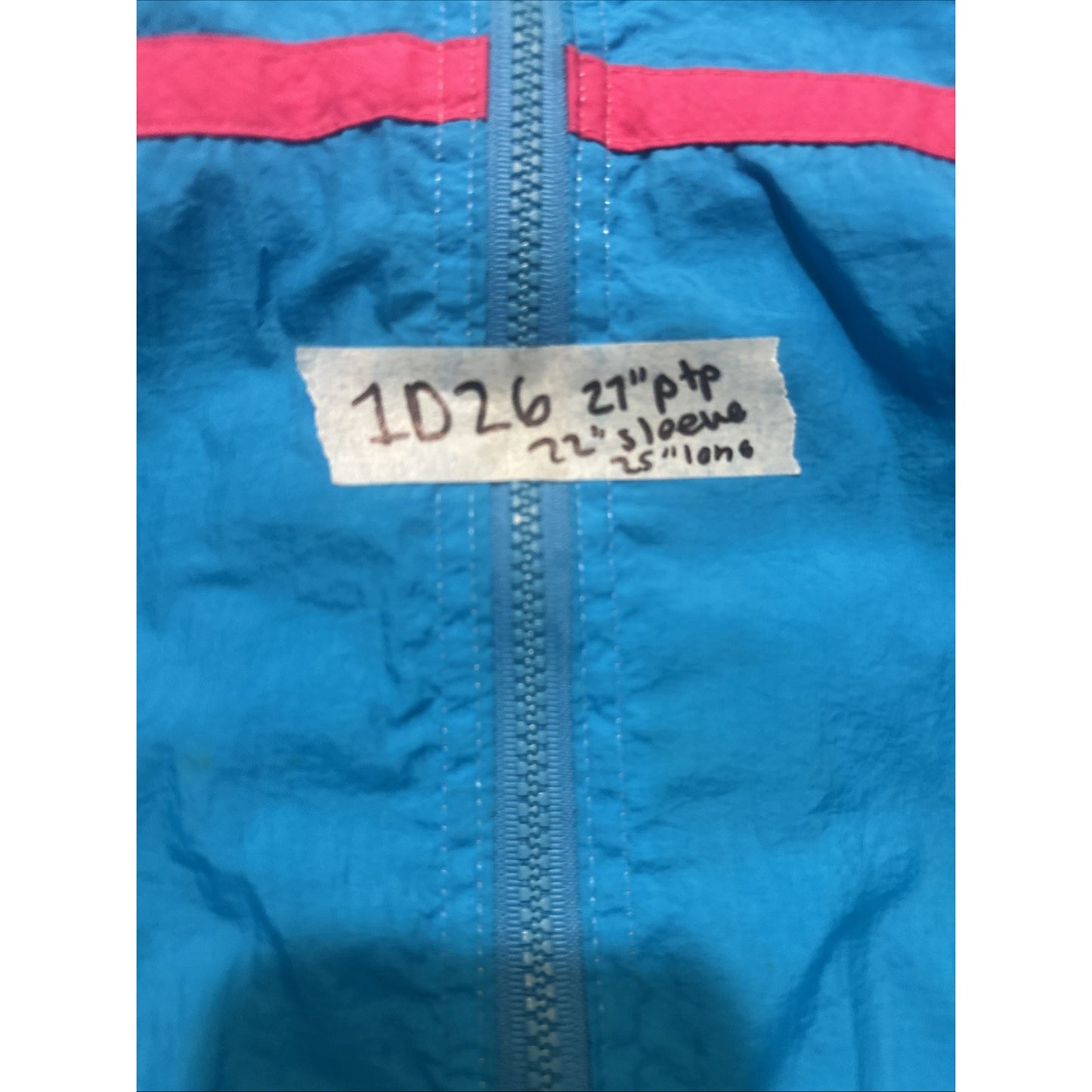 Vtg E-4000 Nylon Full Zip Windbreaker Jacket Size L Blue/Multi-Color Taiwan 1D26