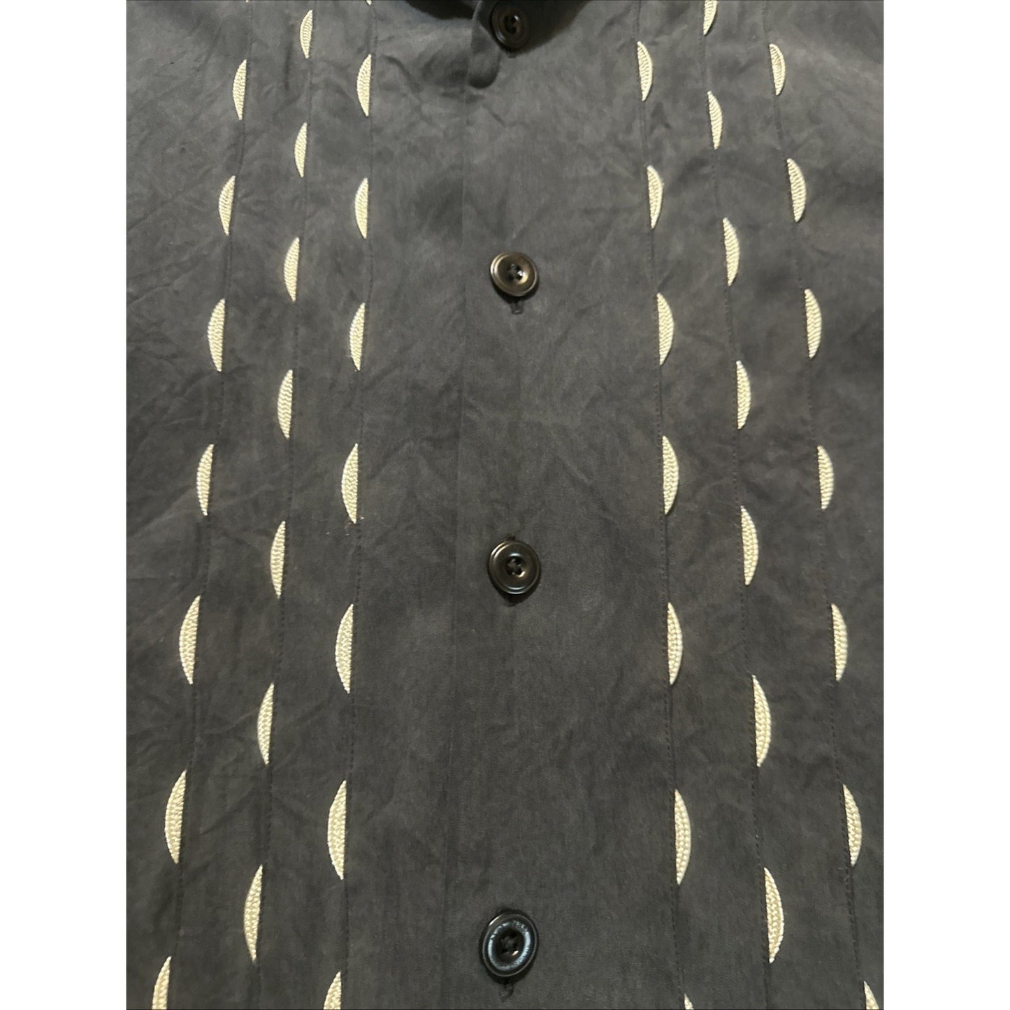 Nat Nast Luxury 100% Silk Button Down Shirt Mens L Onyx Black Bowling 1C19