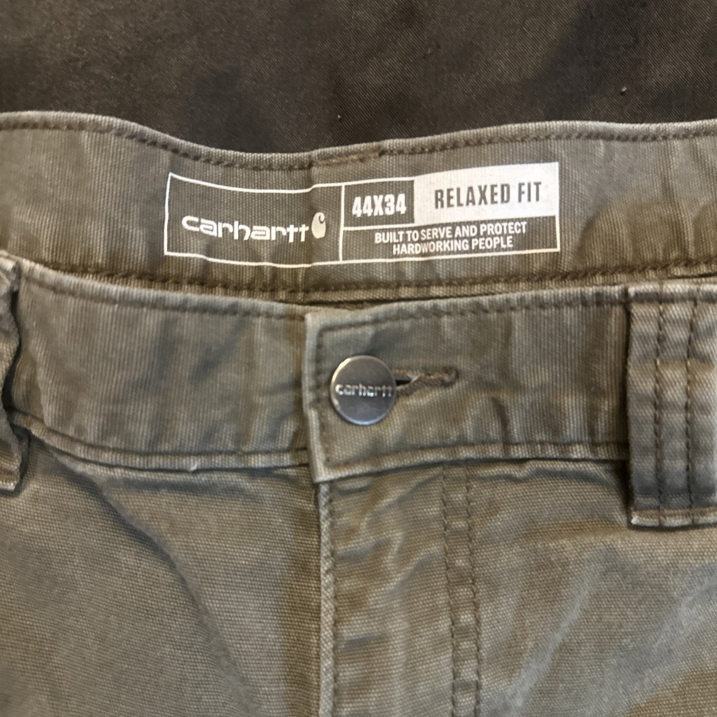 Carhartt 44x34 Relaxed Fit Olive Green Canvas Heavy Duty Pants Workwear 1B23