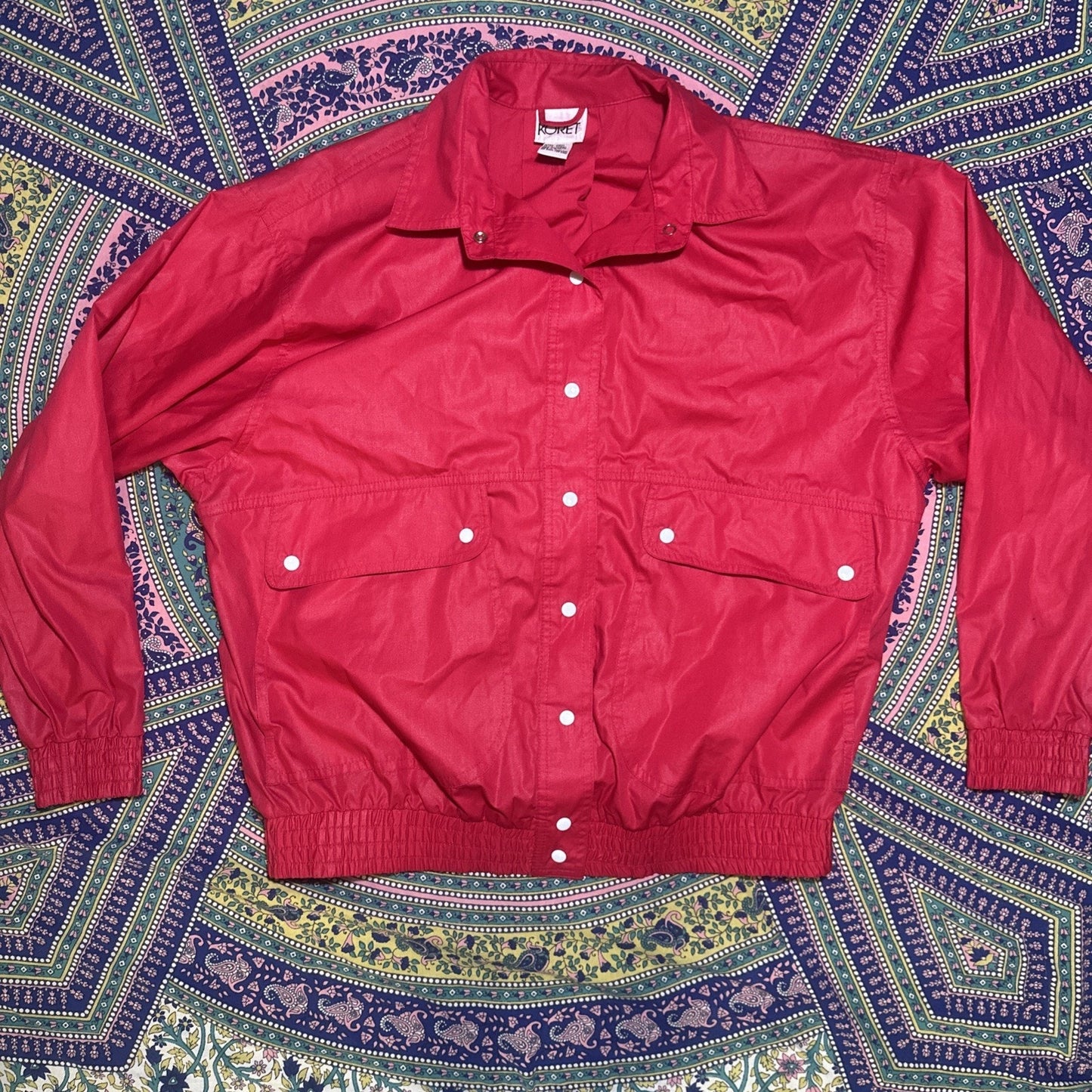 Koret Women’s M Button Bomber Jacket Hot Pink Polyester/Cotton Thailand Vtg