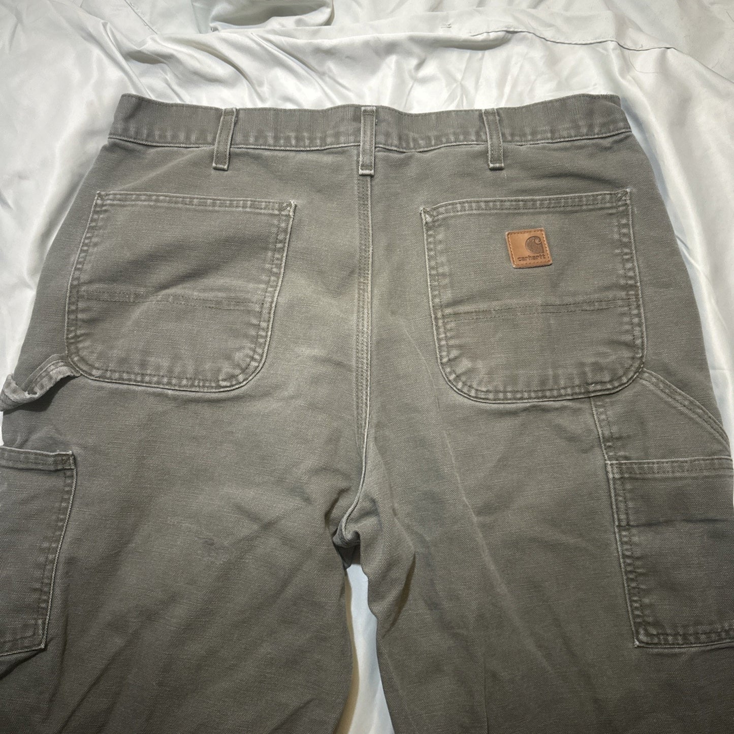 Vtg Carhartt Carpenter Pants 36x34 Gray Canvas Mexico 100% Cotton Dungarees 2A10