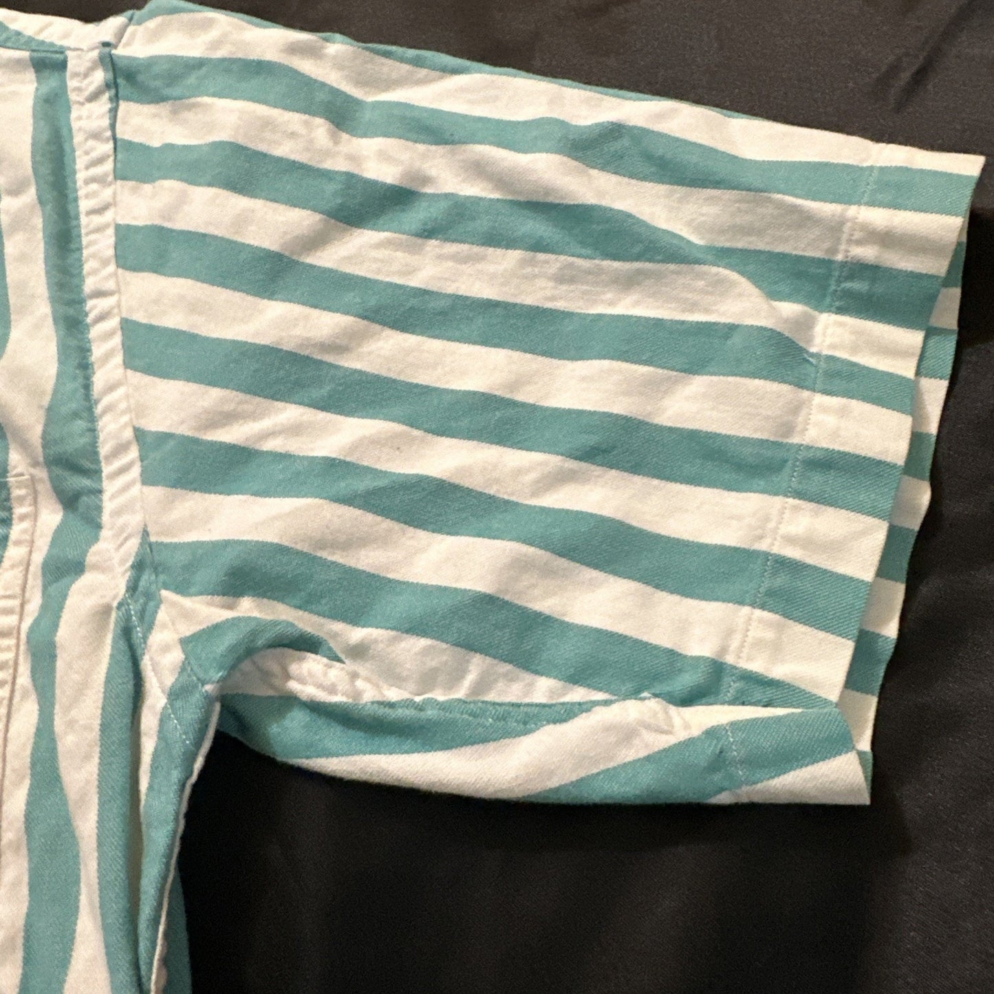 Vtg Eddie Bauer M Rufton Twill Turquoise Striped Casual Button Shirt USA 1A16