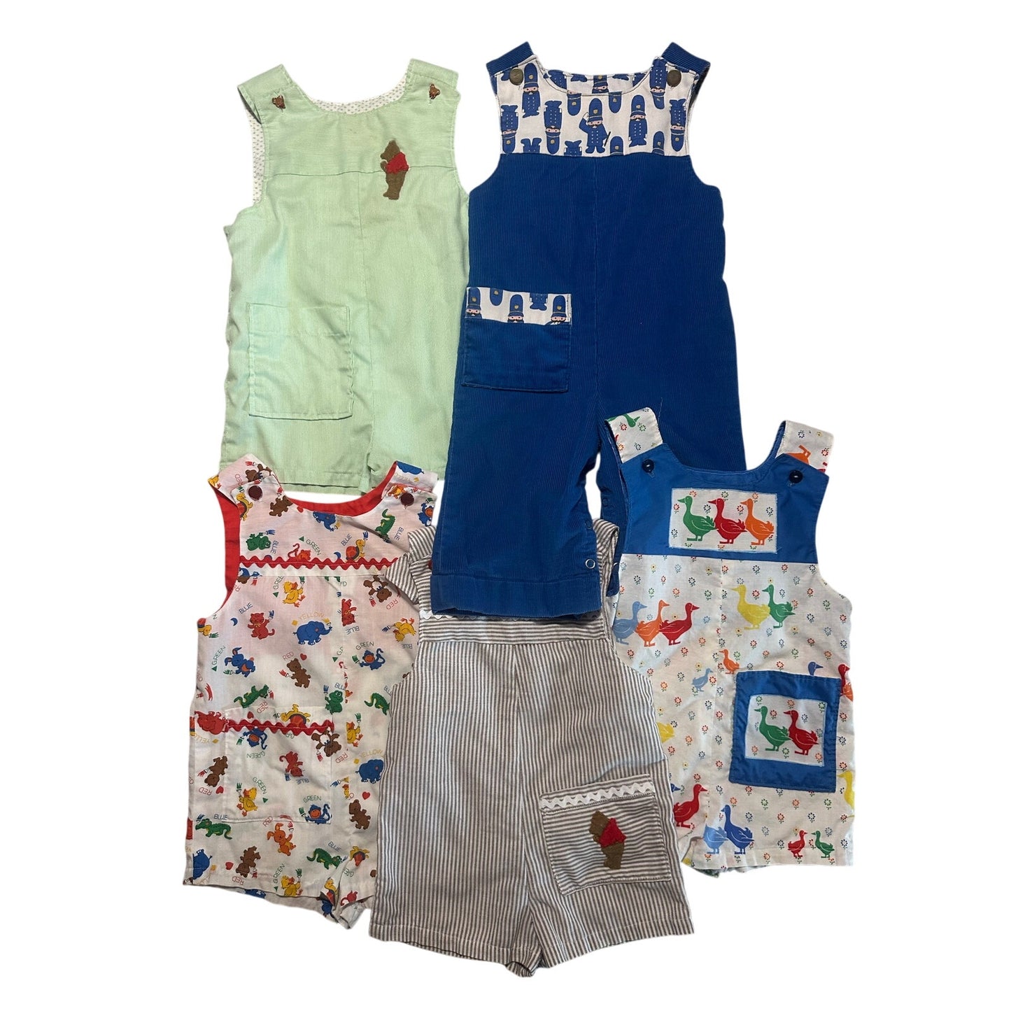 Vtg HANDMADE Baby Boy Clothes 12-24 Months Overalls Lot of 5 Multi-color