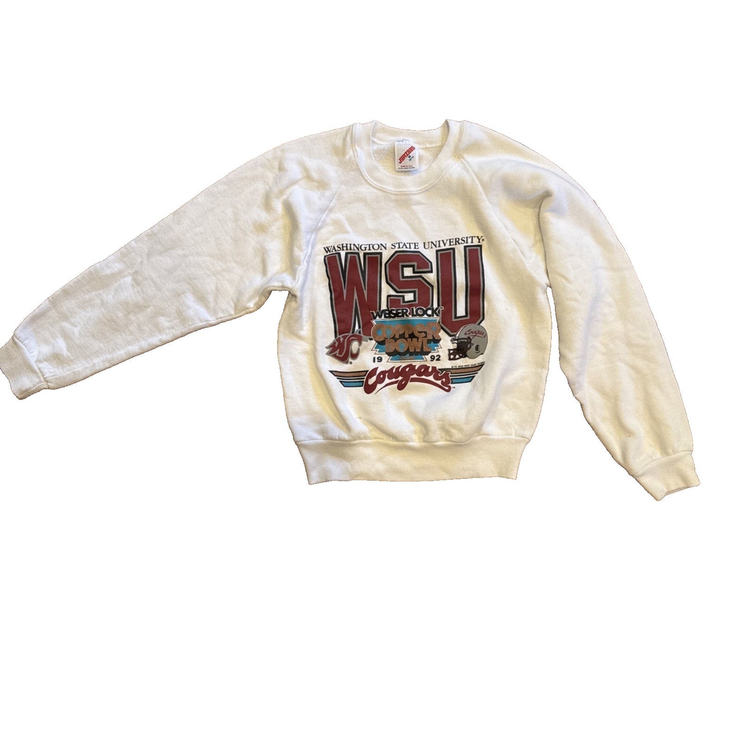 WSU Cougars Copper Bowl 1992 Kids Pull Over Size M (10-12) Vtg Jerzees White F2