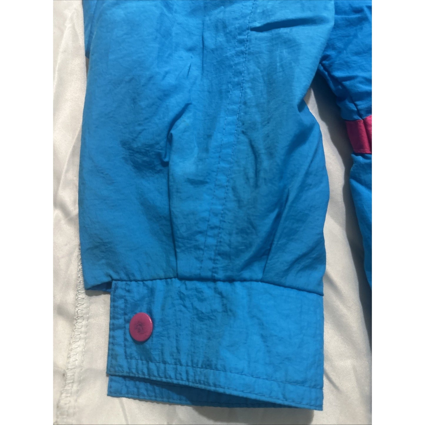 Vtg E-4000 Nylon Full Zip Windbreaker Jacket Size L Blue/Multi-Color Taiwan 1D26