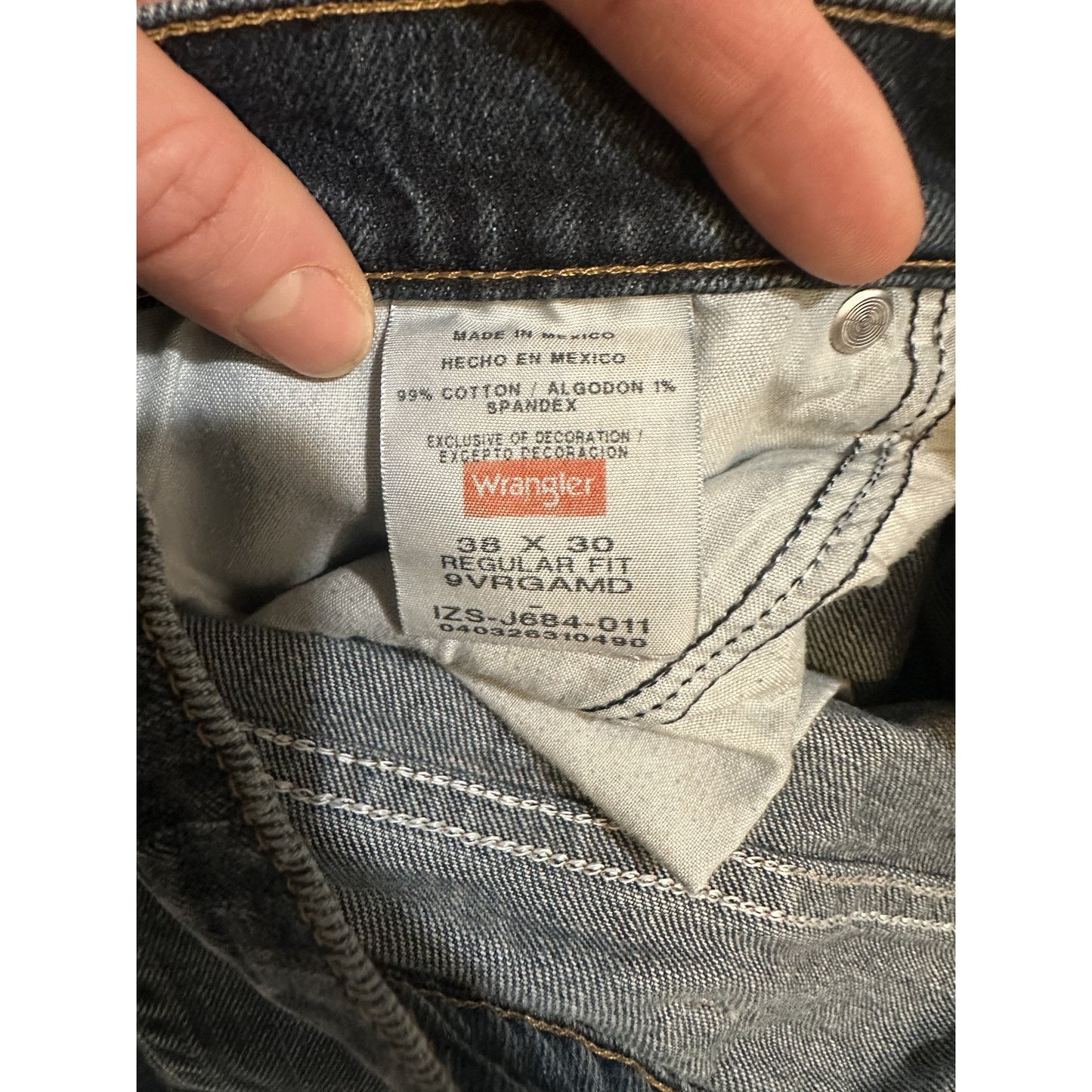 Wrangler Blue Denim Jeans 38x30 Regular Fit Straight Mexico 9VRGAMD Mens