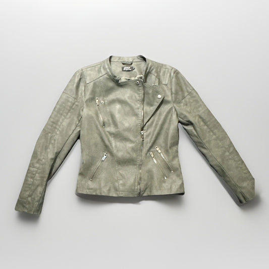 Forever 21 Only Faux Leather Jacket Olive Green Full Zip 19" PTP Women's S 1C16