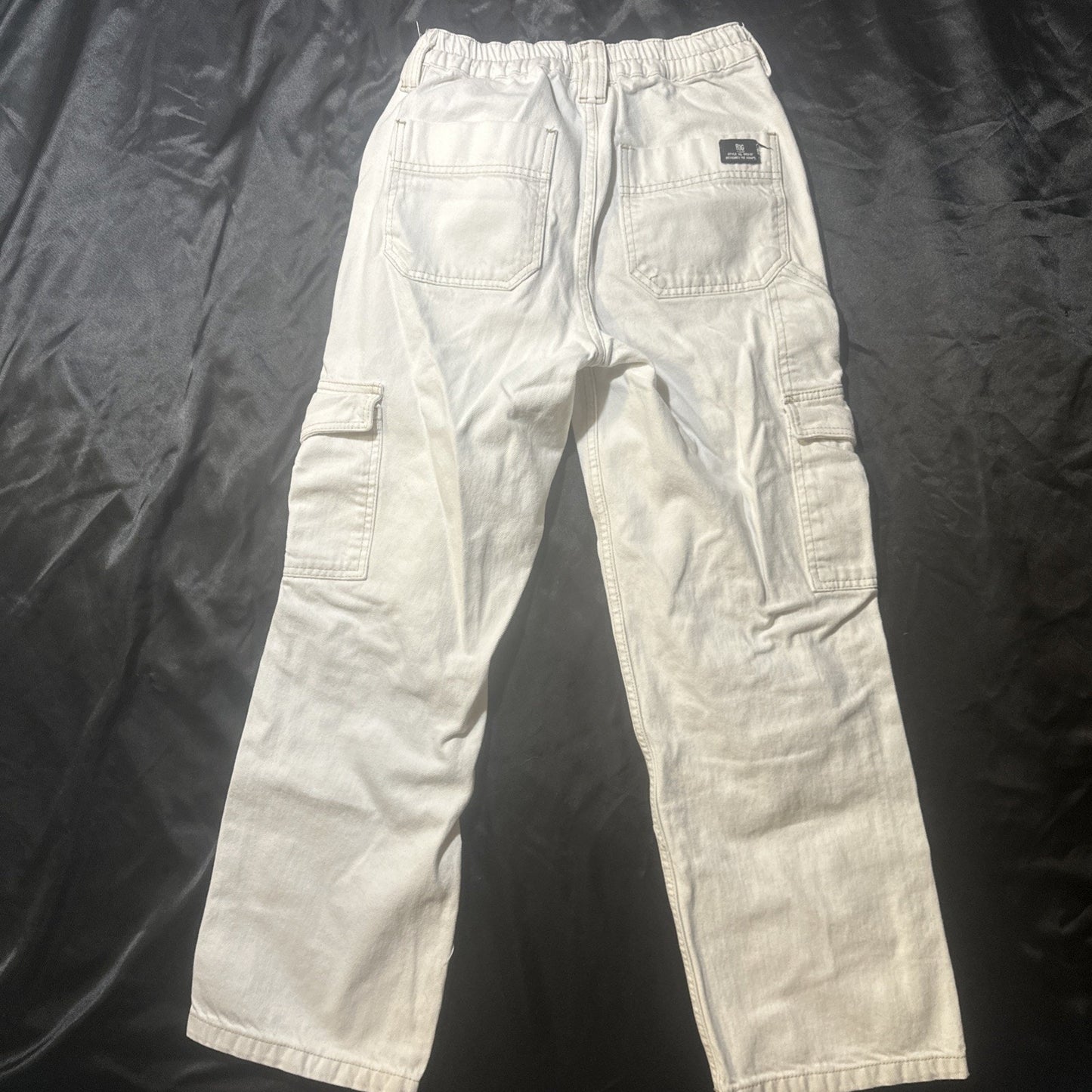 BDG White Denim Cargo Skate Pants 29x32 Women’s Elastic Waist Turkey 100% Cotton