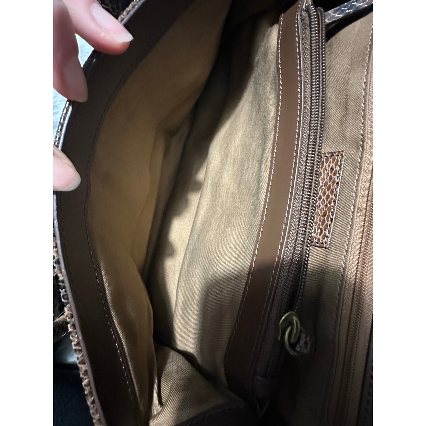 Y2K Casual Corner Genuine Leather Python Snake Print Purse Brown 5"x13" 2C16