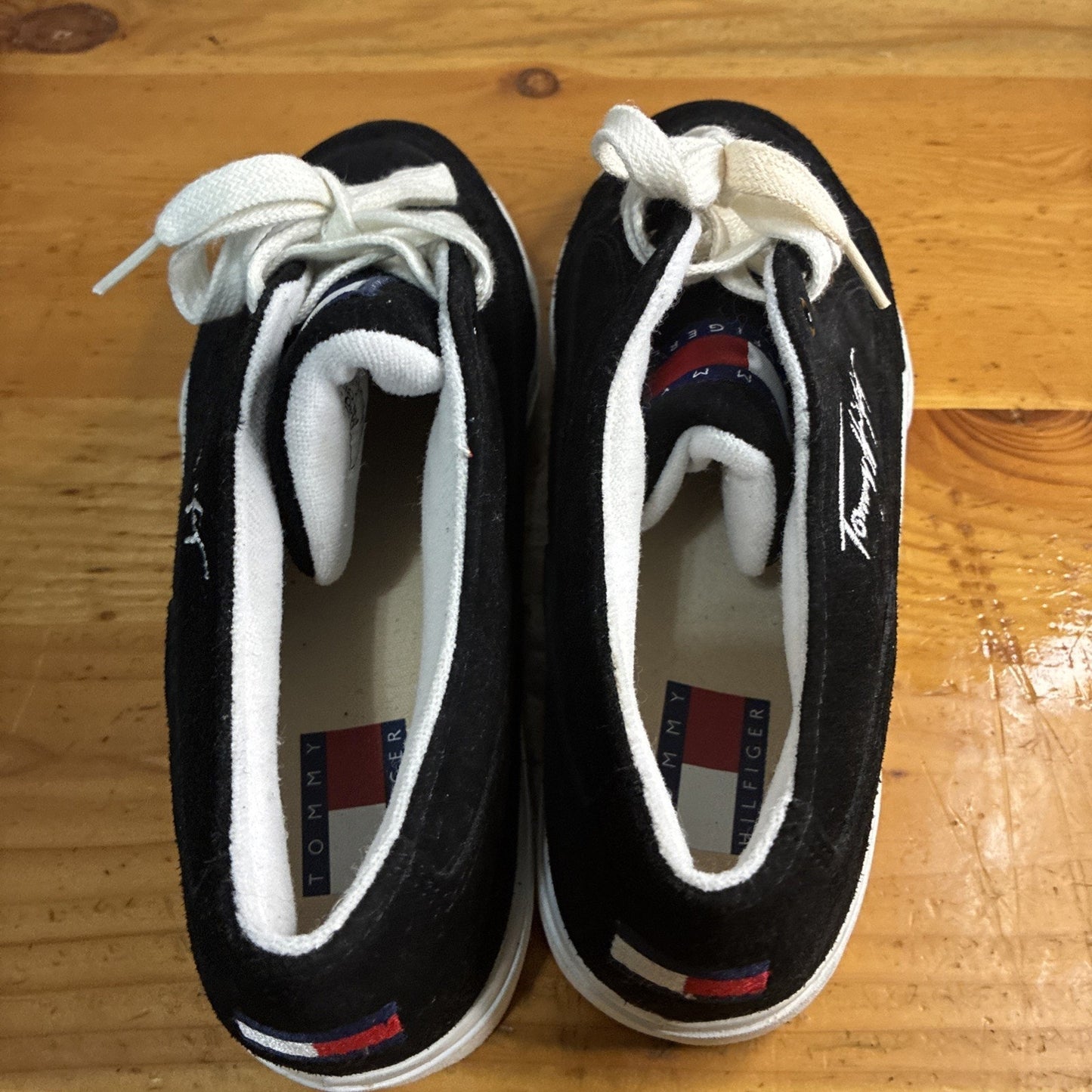 90s Akai Tommy Hilfiger 8.5 Black Retro Shoes Y2K Leather Suede Unisex A12