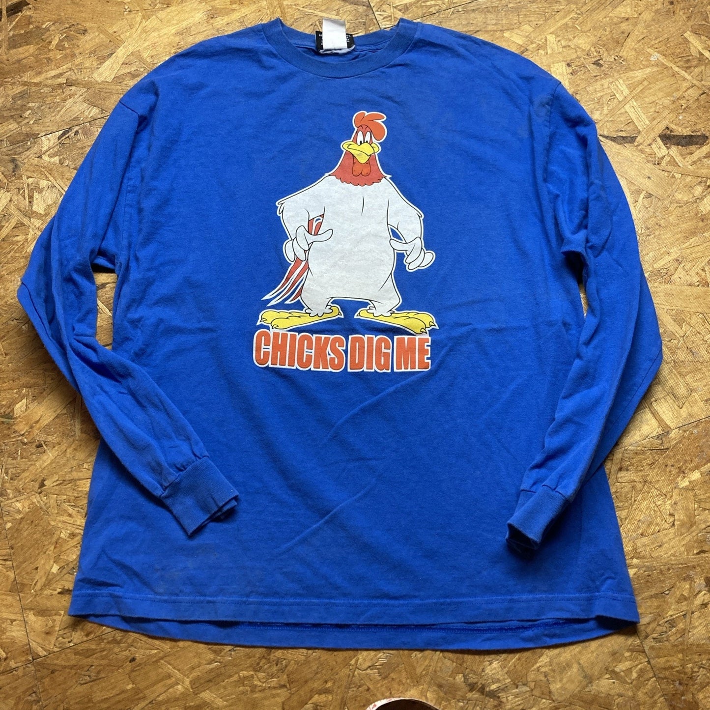 Vtg y2k Chicks Dig Me Humor T-Shirt XL Blue Long Sleeve Funny Dirty Joke A11