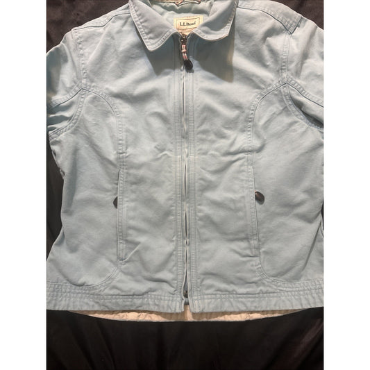 Vtg L.L. Bean Canvas Jacket Size S Pockets Light Blue Full Zip Pocket DAJW9 1D14