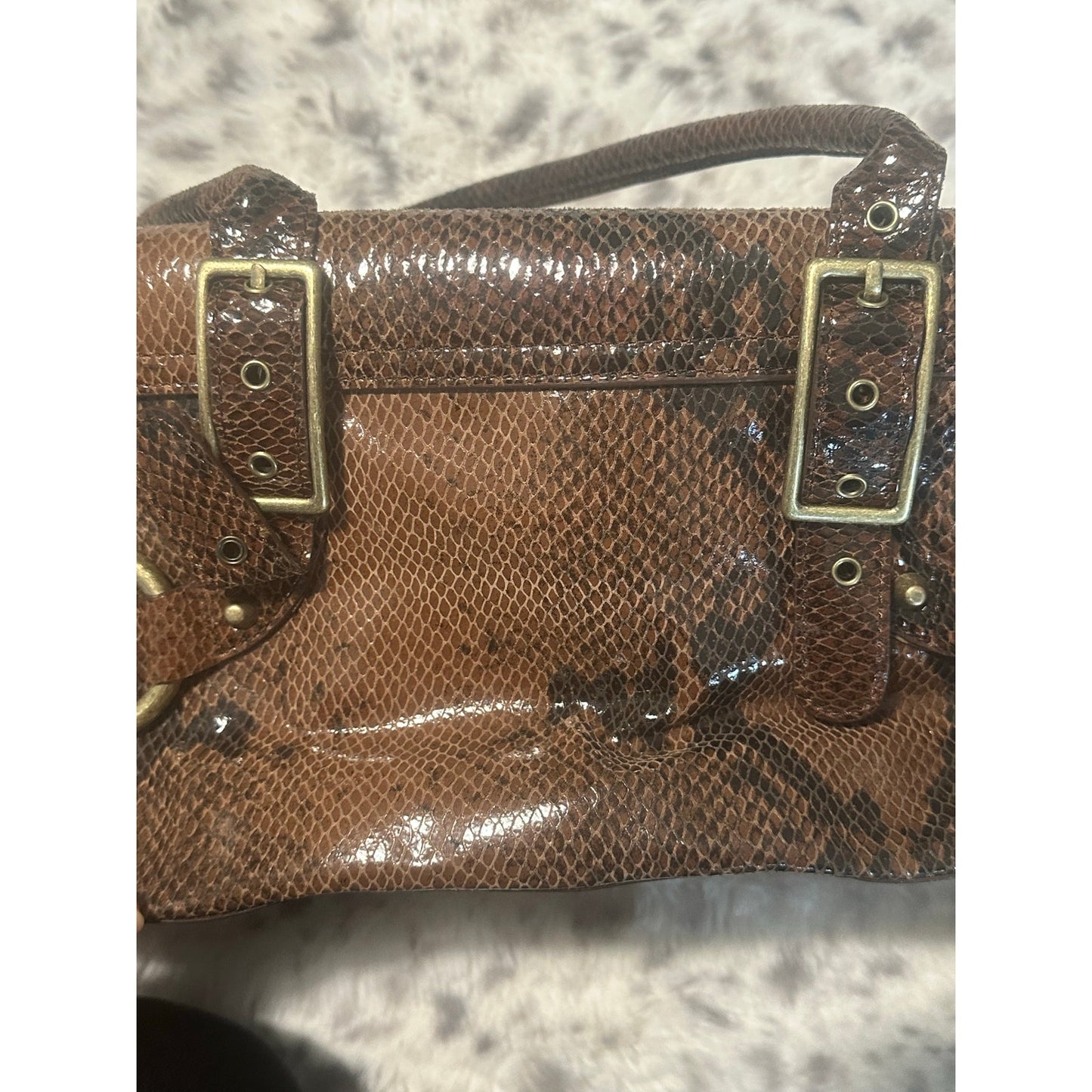 Y2K Casual Corner Genuine Leather Python Snake Print Purse Brown 5"x13" 2C16