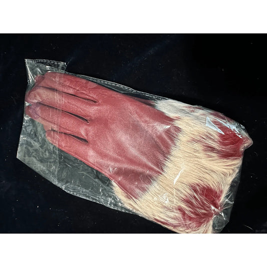 Womens Gloves Red Leather Fur Cuff Trim Winter Warm Driving Fashion New